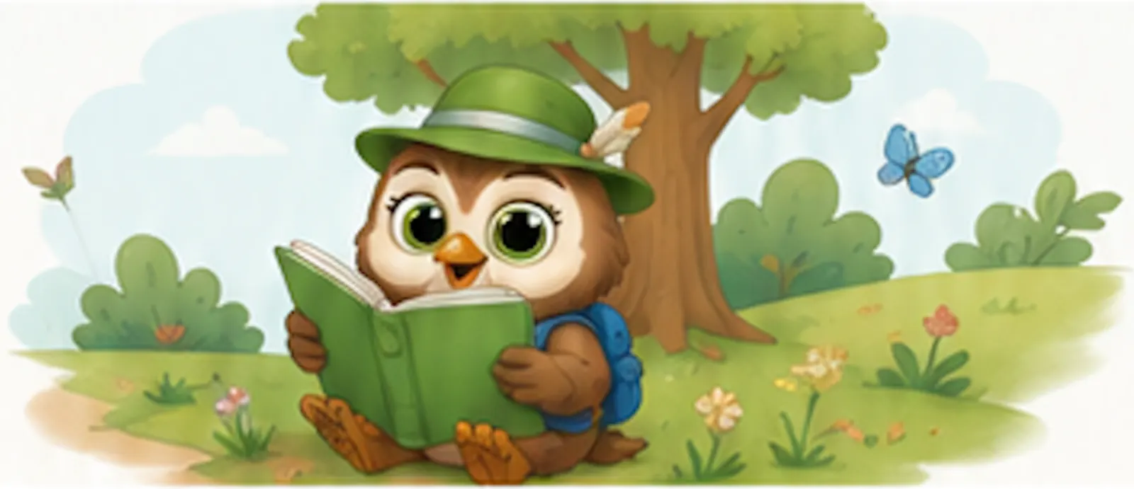 Edu citind în pădure, ilustrație pentru povestea EduBags