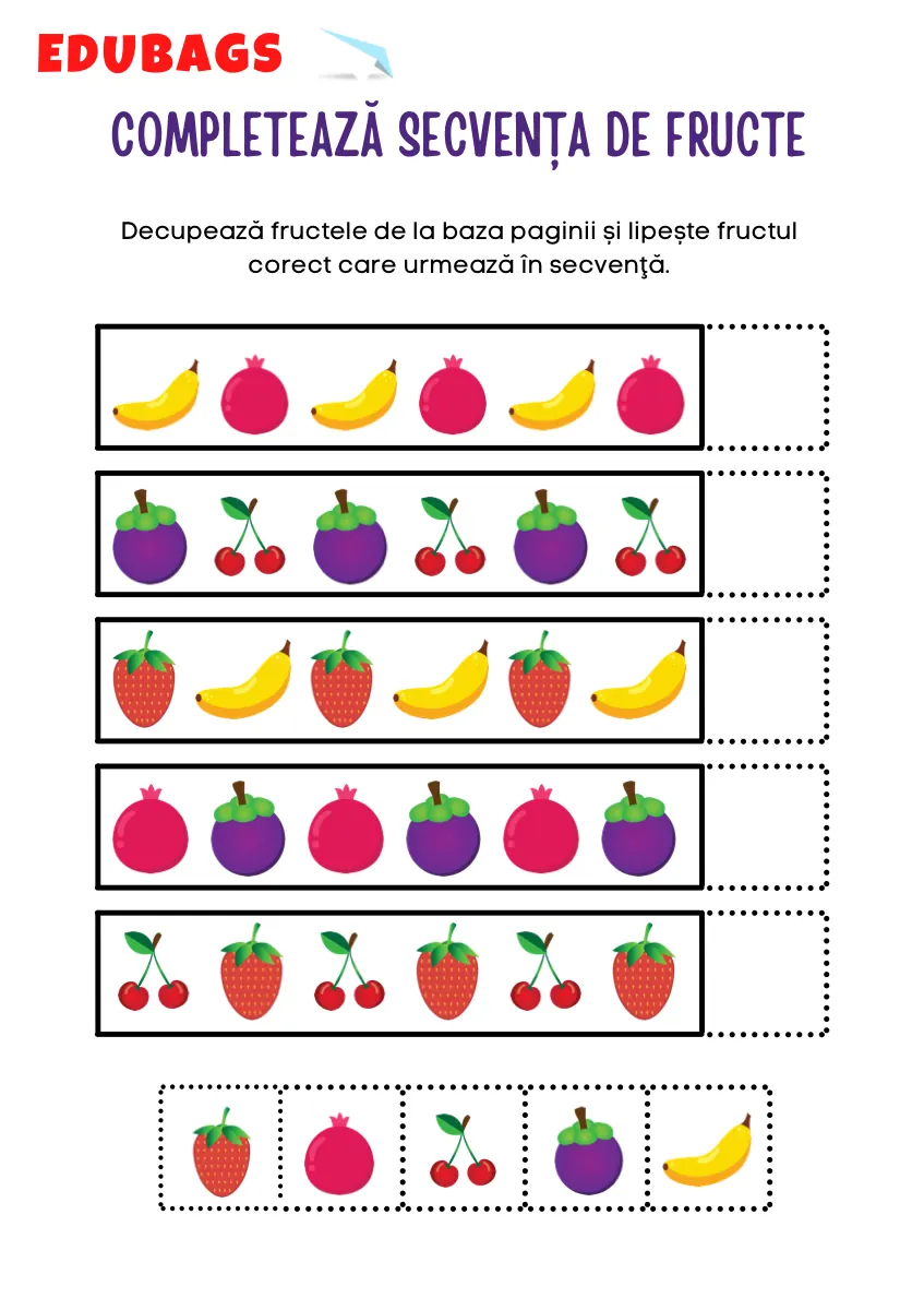 Secvențe de fructe - activitate printabilă